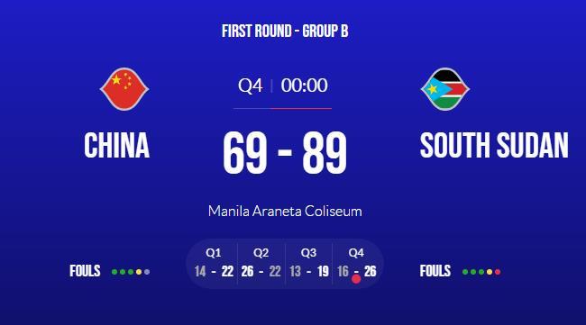 世界杯关键小组赛中国男篮不敌南苏丹，需在后